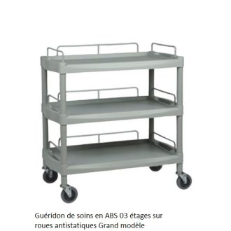Guéridon de soins en ABS 03 étages sur roues antistatiques Grand modèle