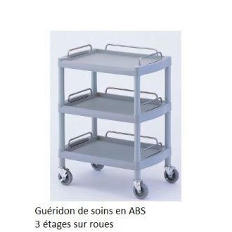Guéridon de soins en ABS 3 étages sur roues antistatiques