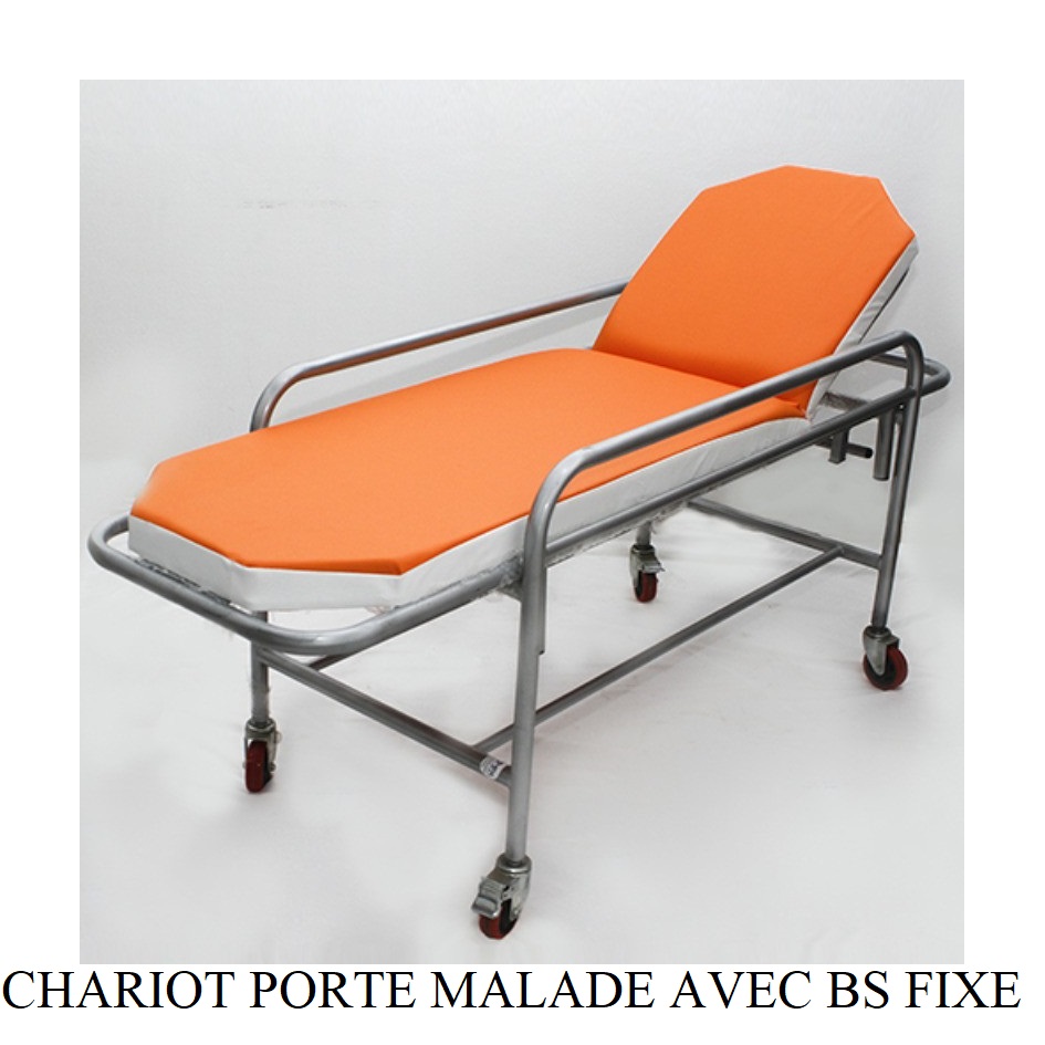 CHARIOT PORTE MALADE AVEC BARRIERES FIXE